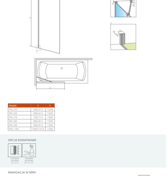 Шторка для ванны Idea Black PNJ Frame 50