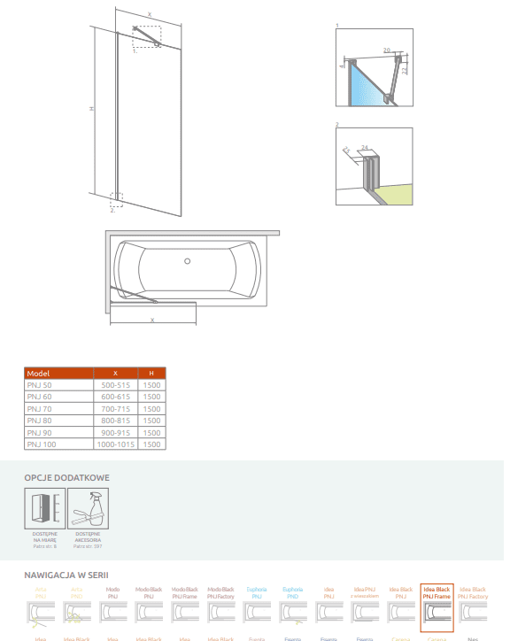 Шторка для ванны Idea Black PNJ Frame 50