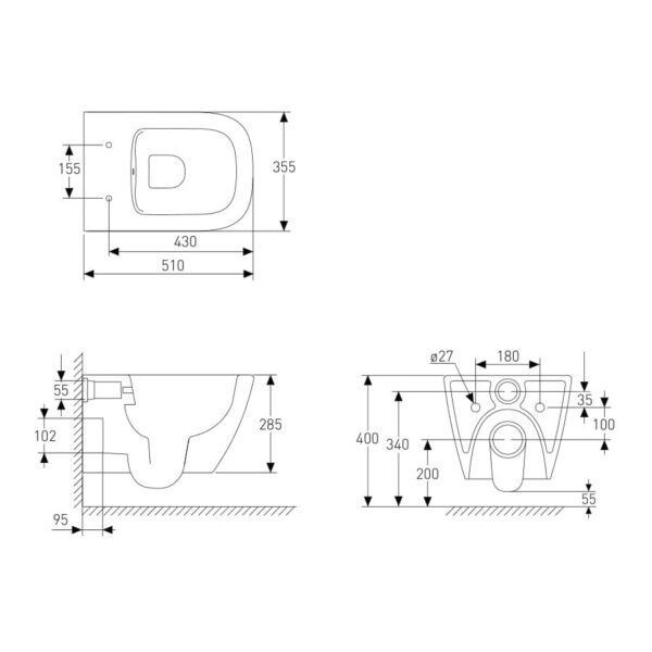 Подвесной унитаз Dante SOLO Rimless 13-55-111Capp