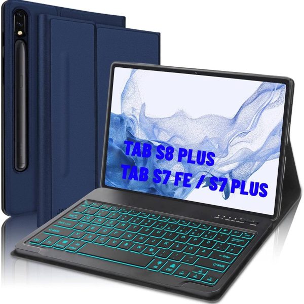 Чехол-клавиатура JADEMALL для Samsung Galaxy Tab S8 Plus/S7 Fe/S7 Plus 12,4 дюйма